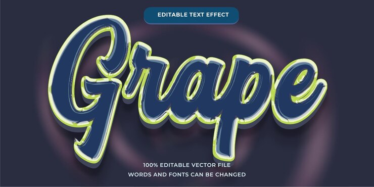 Vector efecto de texto de uva editable