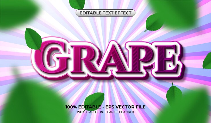 Vector efecto de texto de uva realista combinación de efecto de fuente púrpura y blanco editable