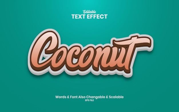 Efecto de texto de vector 3d de coco