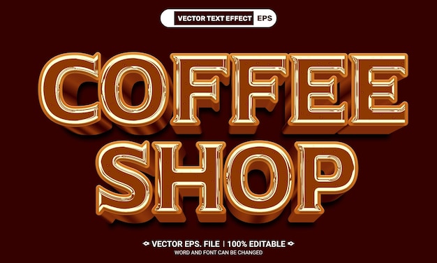 Efecto de texto de vector 3d editable de cafetería