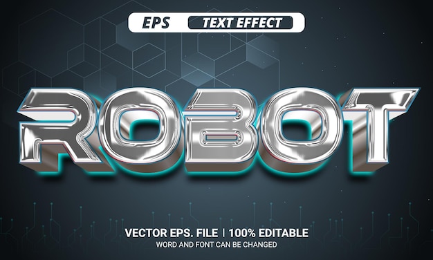 Efecto de texto de vector 3d de estilo cromado editable de robot