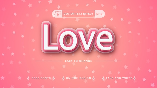 Efecto de texto Vector de amor Editable