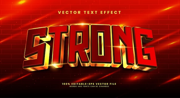 Efecto de texto de vector editable 3d fuerte de lujo Efecto de texto de concepto moderno con combinación de colores rojo y dorado
