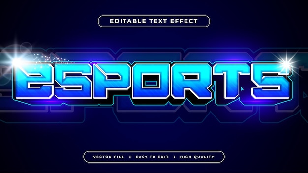 Efecto de texto de vector esport juego editable y estilo de texto de neón color neón azul