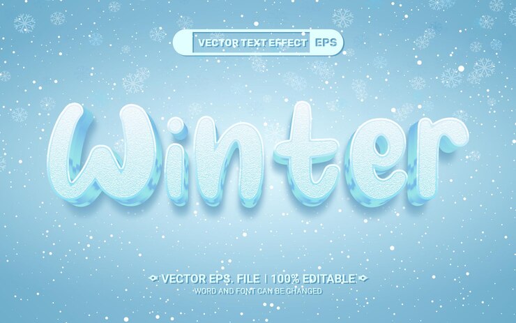 Vector efecto de texto de vector de estilo elegante de nieve fría de invierno editable 3d
