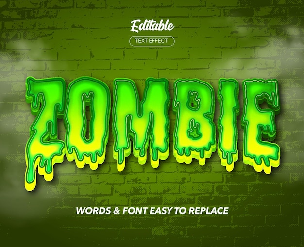 Efecto de texto del vector del estilo del tema del zombi