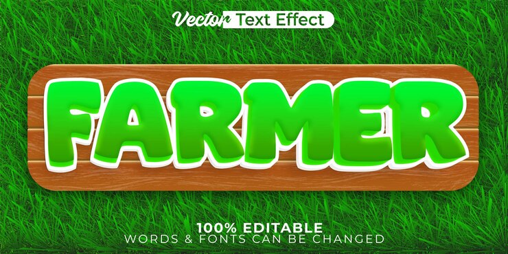 Vector efecto de texto vector granjero alfabeto editable campo verde fondo