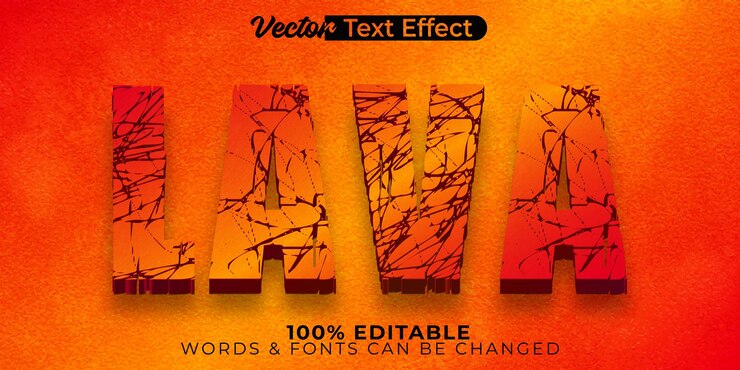 Vector efecto de texto vector lava alfabeto editable quema volcán magma
