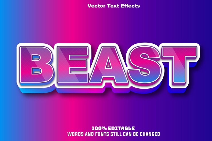 Efecto de texto de vector libre Bestia estilo de texto en negrita editable