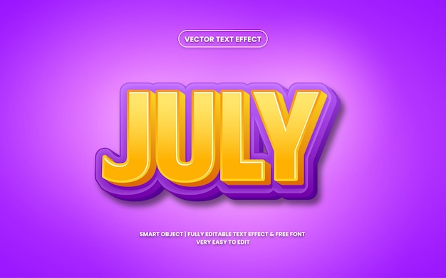 Efecto de texto de vector libre de julio