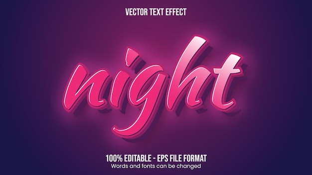 Efecto de texto de vector de noche brillante