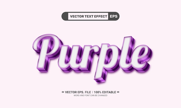Efecto de texto de vector púrpura editable 3d