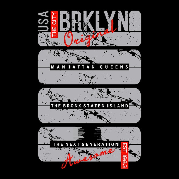 Efecto de texto de vector de tipografía de eslogan urbano de brooklyn