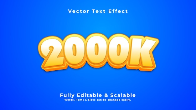 Efecto de texto vectorial 3d de 2000k totalmente editable