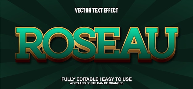 Efecto de texto vectorial 3D completamente editable de Roseau