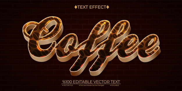 Efecto de texto vectorial 3D editable para el café