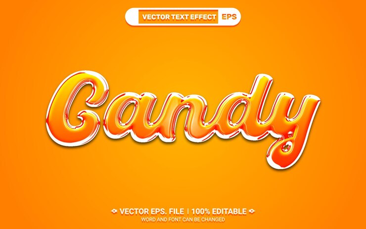 Vector efecto de texto vectorial 3d editable de caramelo amarillo brillante