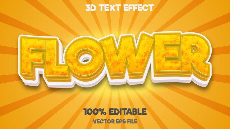 efecto de texto vectorial 3D editable de flor con estilo de color amarillo