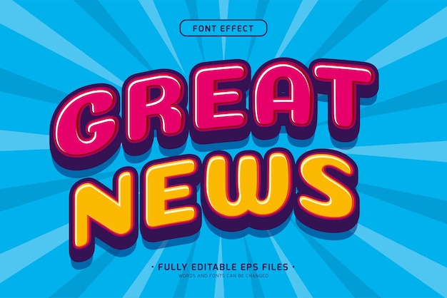 Efecto de texto vectorial 3D editable grandes noticias con diseño de colores vibrantes