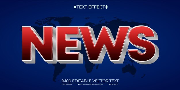 Vector efecto de texto vectorial 3d editable de noticias plateadas y rojas