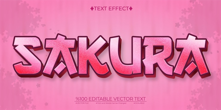 Vector efecto de texto vectorial 3d editable de sakura rosa suave