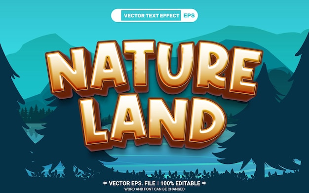 Efecto de texto vectorial 3d editable de tierra natural con fondo de naturaleza