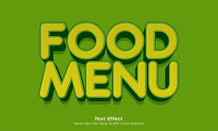 Vector efecto de texto vectorial 3d estilo de título de menú de alimentos
