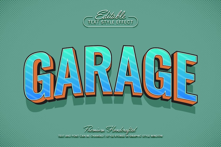 Vector efecto de texto vectorial 3d de garaje estilo gráfico retro título y plantilla de título vectorial editable