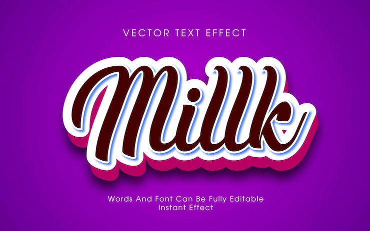 Vector efecto de texto vectorial 3d de leche totalmente editable
