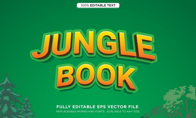 Vector efecto de texto vectorial 3d del libro de la selva