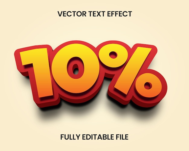 Efecto de texto vectorial 3D en negrita con 10 descuentos Efecto de mensaje totalmente editable para promociones y ventas