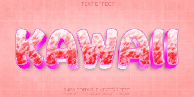 Efecto de texto vectorial 3d de plantilla editable y escalable Kawaii rosa brillante de dibujos animados