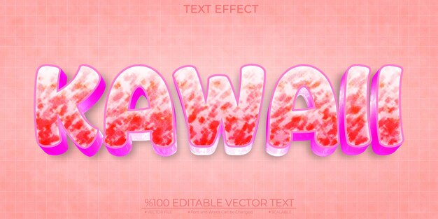 Vector efecto de texto vectorial 3d de plantilla editable y escalable kawaii rosa brillante de dibujos animados