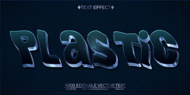 Efecto de texto vectorial 3D de plástico cromado azul oscuro editable