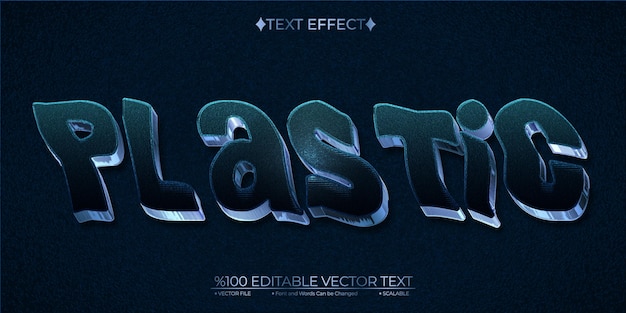 Vector efecto de texto vectorial 3d de plástico cromado azul oscuro editable