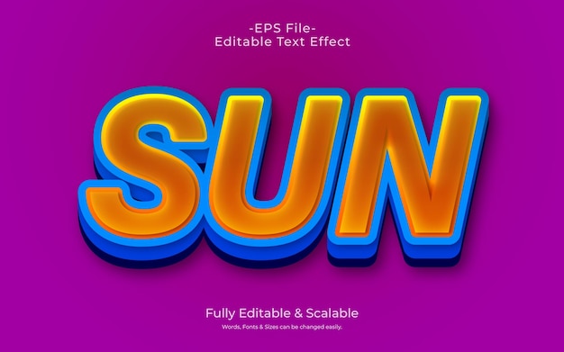 Efecto de texto vectorial 3D de sol totalmente editable