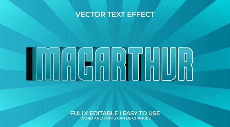 Vector efecto de texto vectorial 3d totalmente editable de macarthur