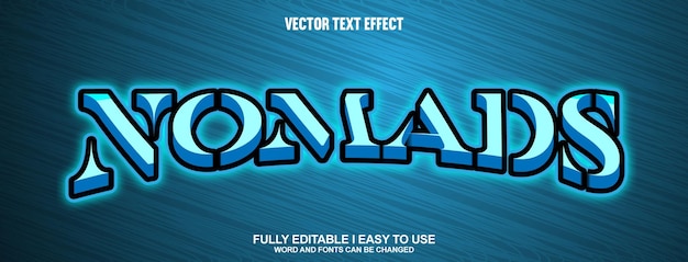 Efecto de texto vectorial 3D totalmente editable de los nómadas