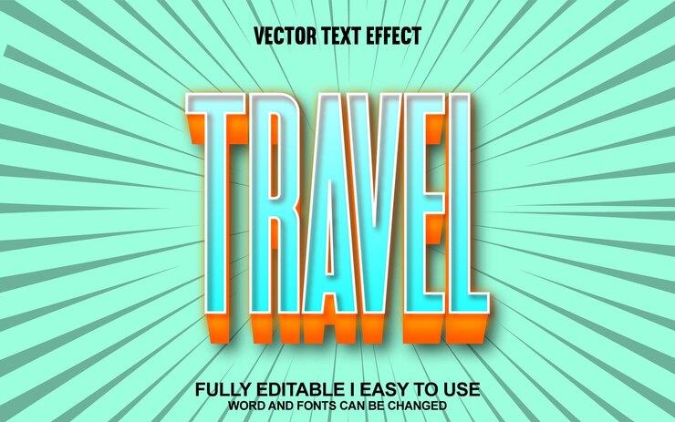 Vector efecto de texto vectorial 3d totalmente editable para viajes