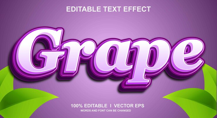 Vector efecto de texto vectorial 3d de uva con diseño de estilo moderno