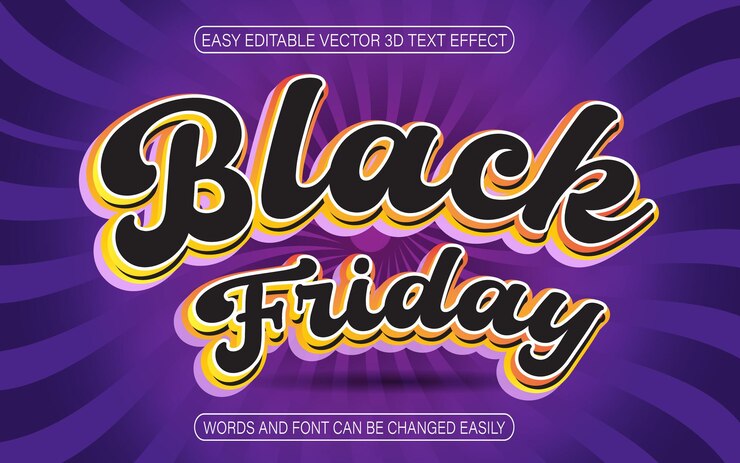 Vector efecto de texto vectorial 3d de viernes negro editable
