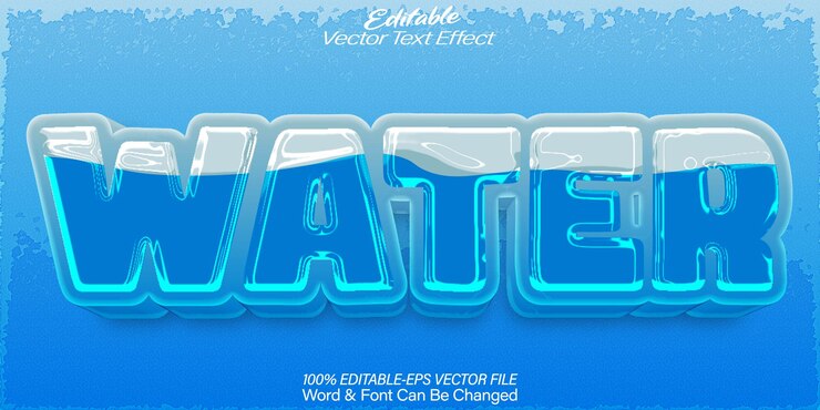 Vector efecto de texto vectorial de agua editable alfabeto agua mar azul océano marino