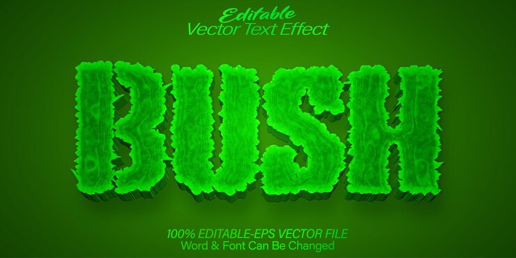 Vector efecto de texto vectorial de arbusto edición de la rama del alfabeto jardín del bosque