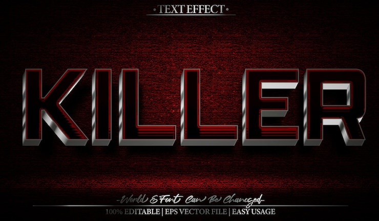 Vector efecto de texto vectorial asesino editable alfabeto asesinato crimen horror muerto