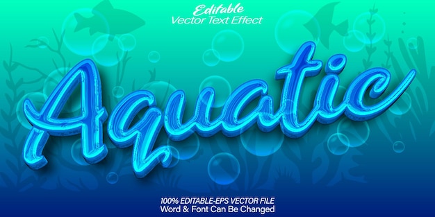 Vector efecto de texto vectorial auático editable alfabeto natación bajo el agua peces profundos azules