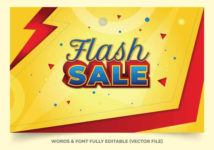 Efecto de texto vectorial de banner de venta flash y plantilla de fondo