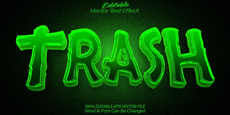 Vector efecto de texto vectorial de basura editable alfabeto basura basura