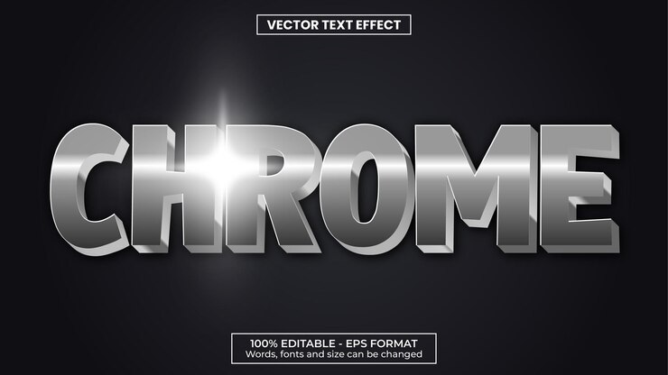 Vector efecto de texto vectorial de brillo de cromo