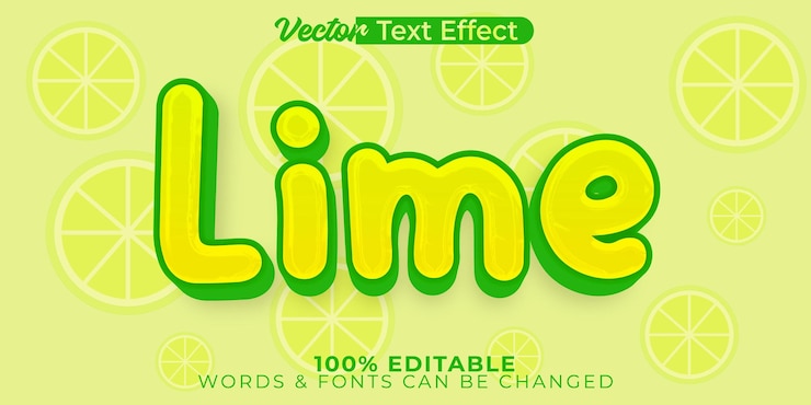 Vector efecto de texto vectorial de cal editable alfabeto limón limón exótico