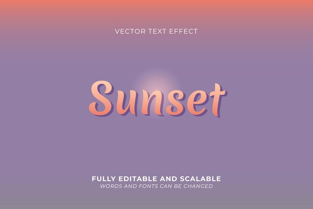 Vector efecto de texto vectorial completamente editable y escalable puesta de sol texto 3d neutro estilo de texto concepto de fuente